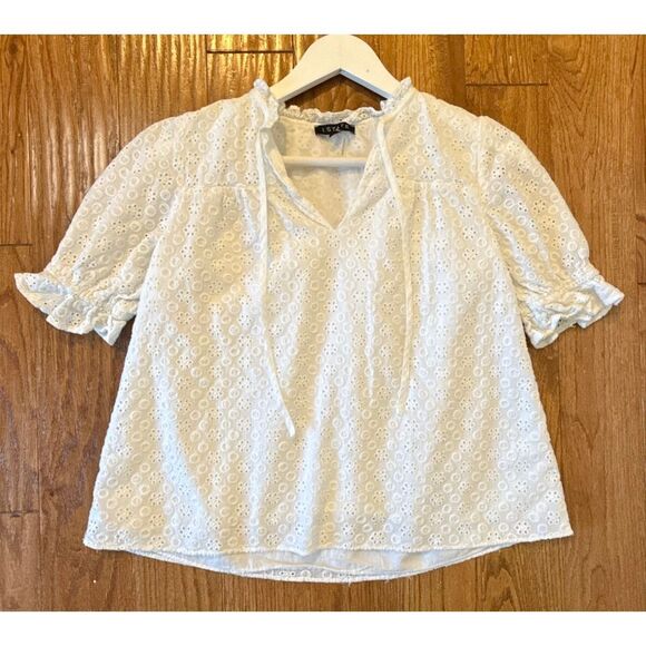 1. State white cotton eyelet puff sleeve blouse small - Picture 9 of 11